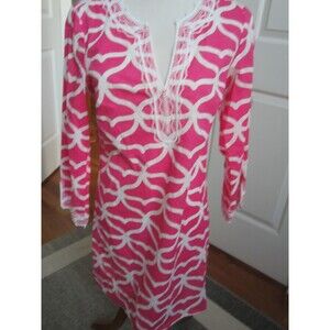 VINEYARD VINES PINK & WHITE DRESS WITH LACE PLACKET XXS   SEE THE WHALE FIN??